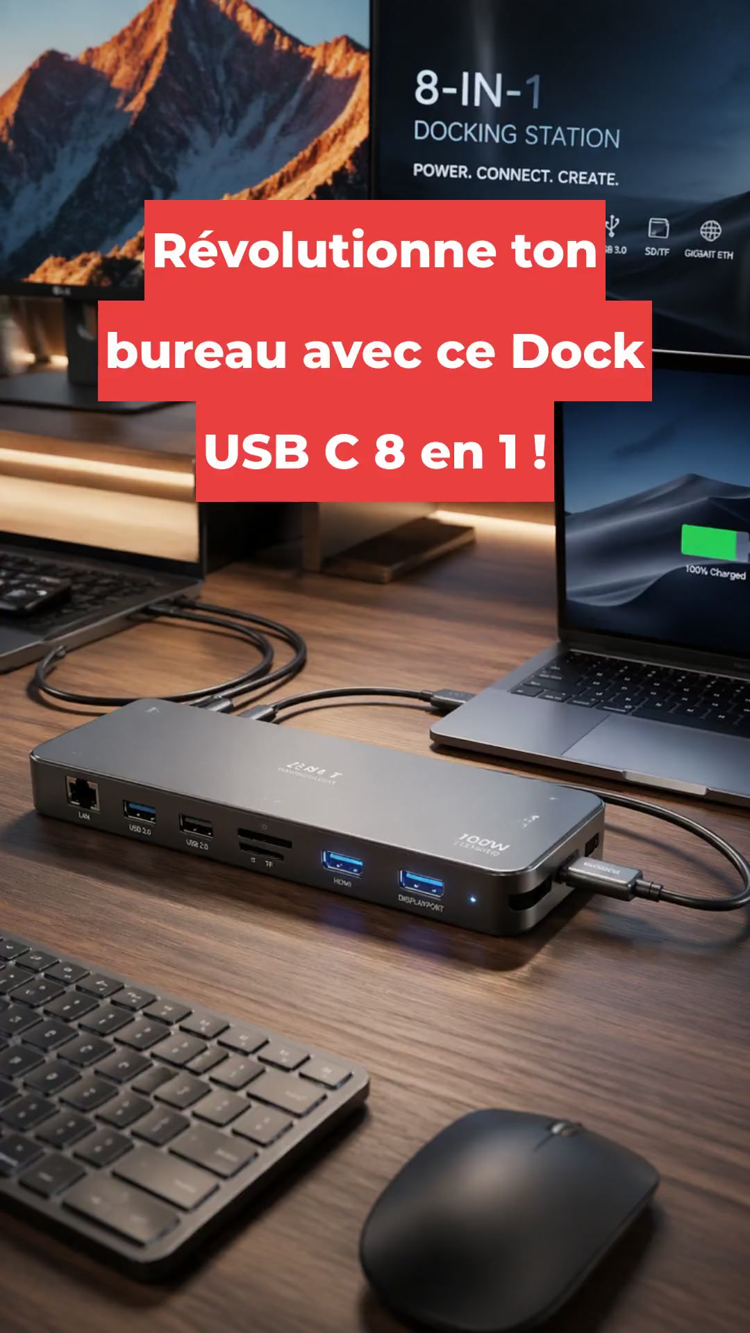Révolutionne ton bureau avec ce Dock USB C 8 en 1 !