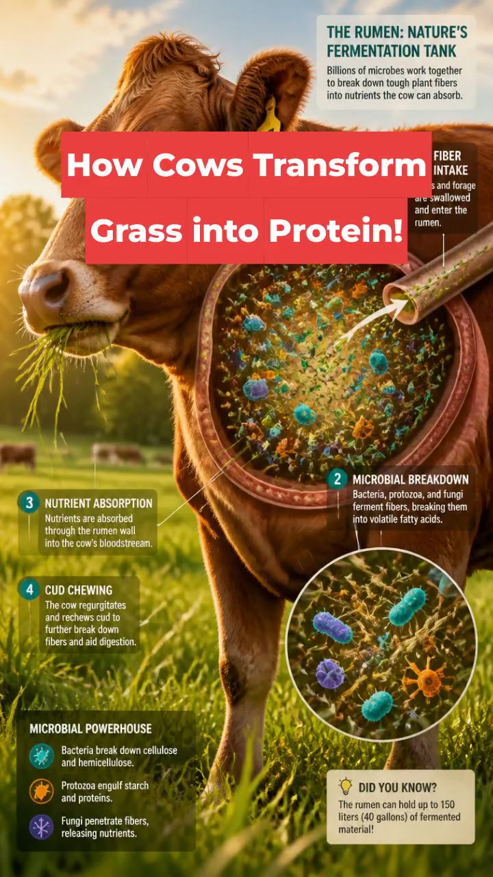 How Cows Transform Grass into Protein!