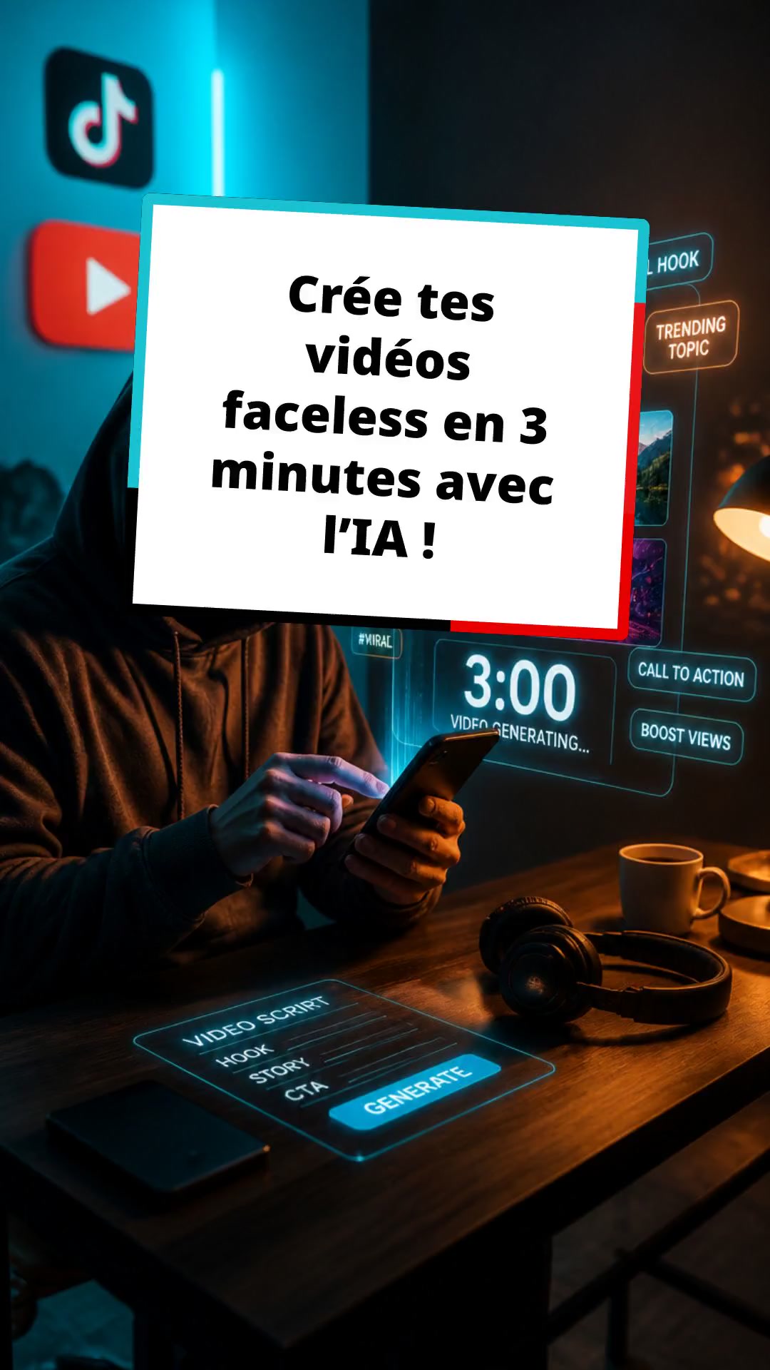 Crée des vidéos faceless en 3 minutes avec l'IA !