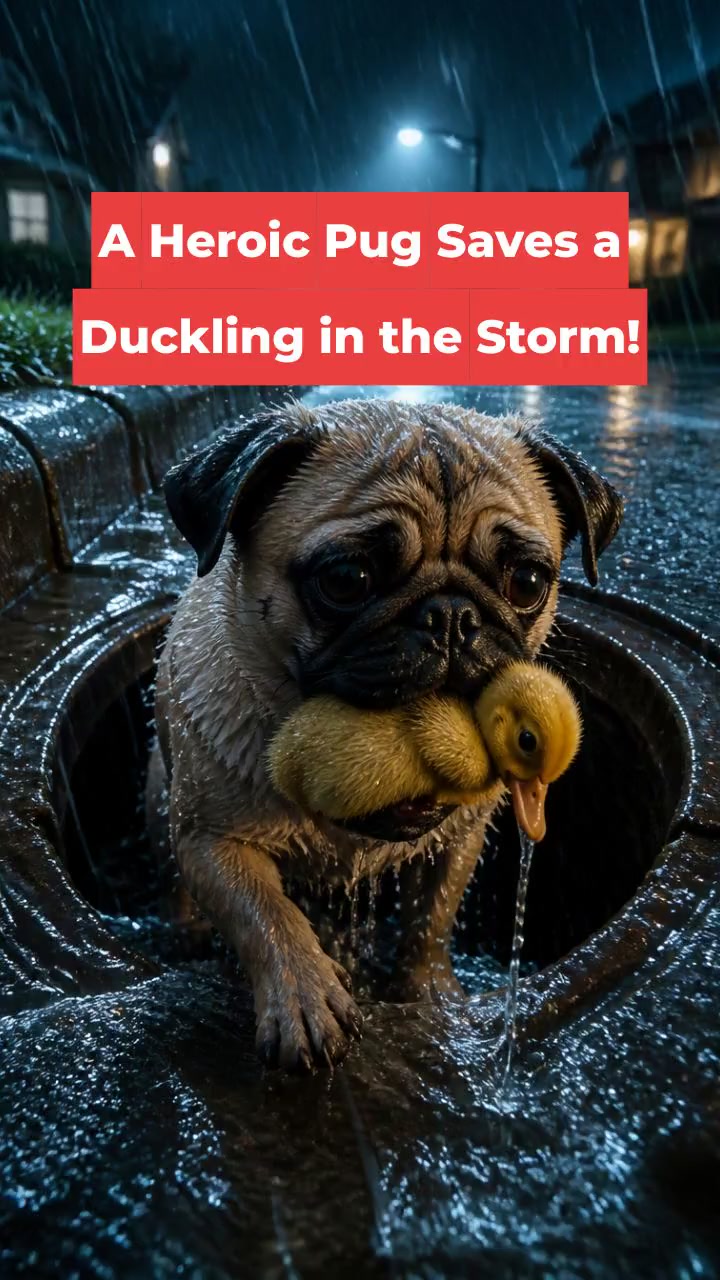 A Heroic Pug Saves a Duckling in the Storm!
