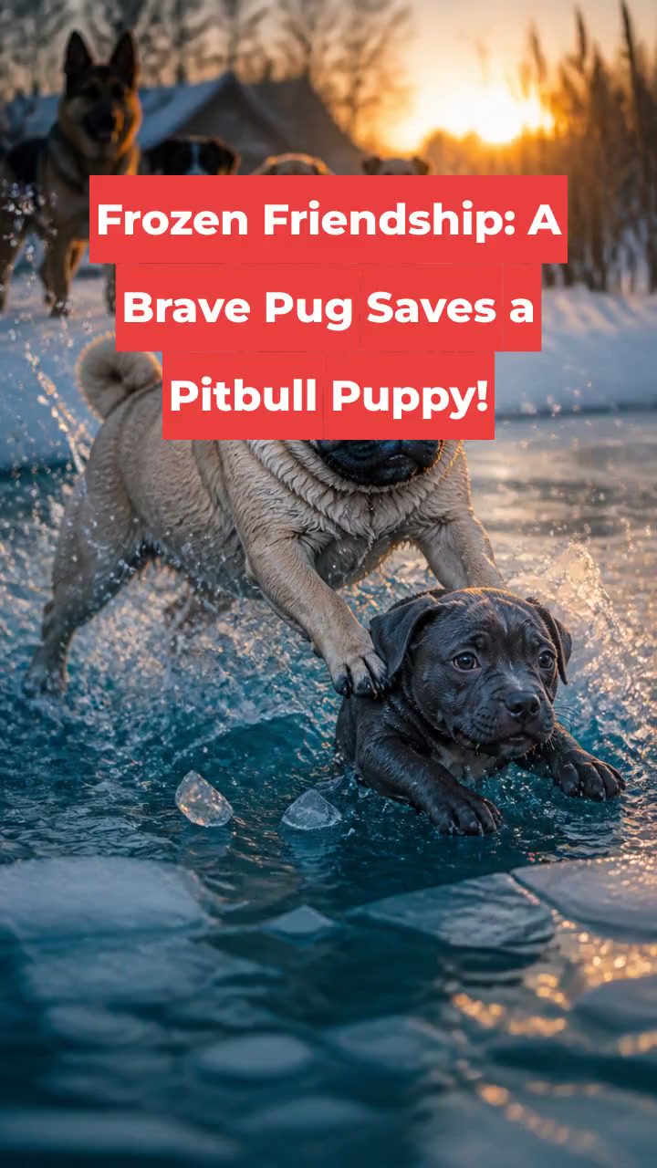 Frozen Friendship: A Brave Pug Saves a Pitbull Puppy!
