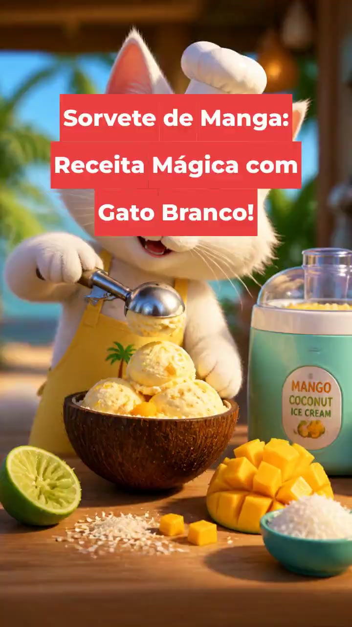 Sorvete de Manga: Receita Mágica com Gato Branco!